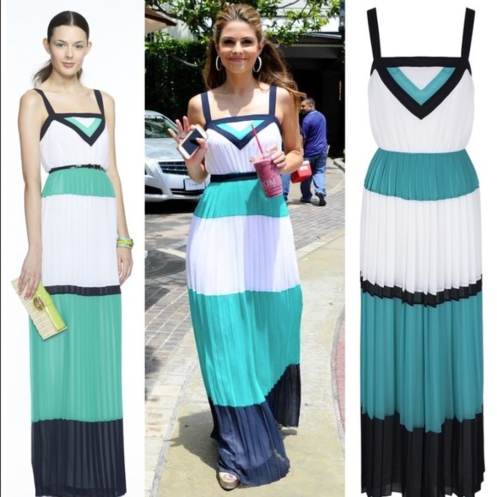 Banana Republic White, Teal & Black Pleated Maxi Dress